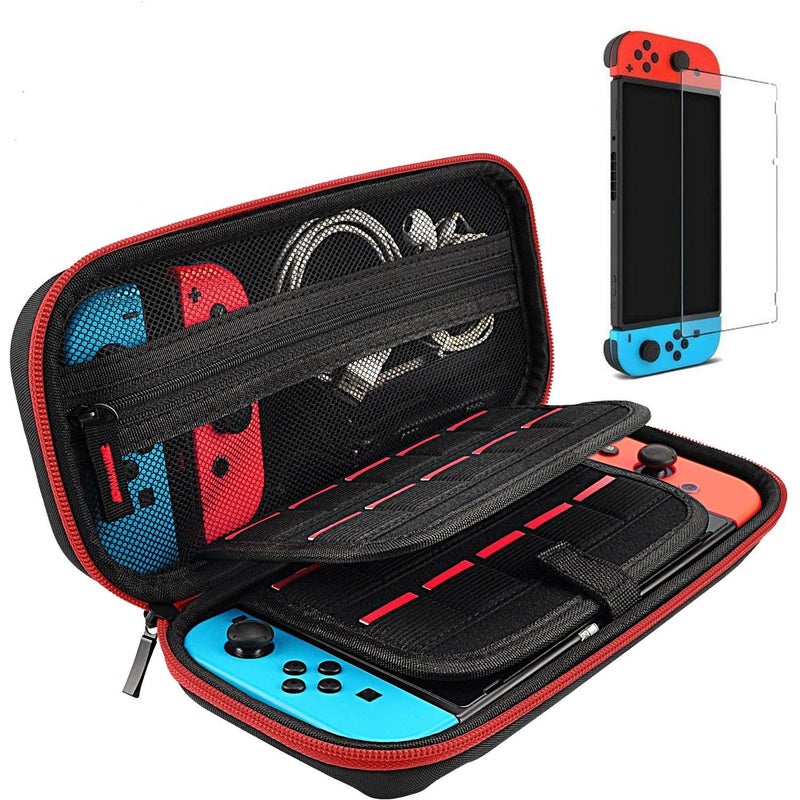 daydayup Switch Case and Tempered Glass Screen Protector Compatible with Nintendo Switch - Deluxe Hard Shell Travel Carrying Case, Pouch for Nintendo Switch Console & Accessories, Streak Red - Image 1